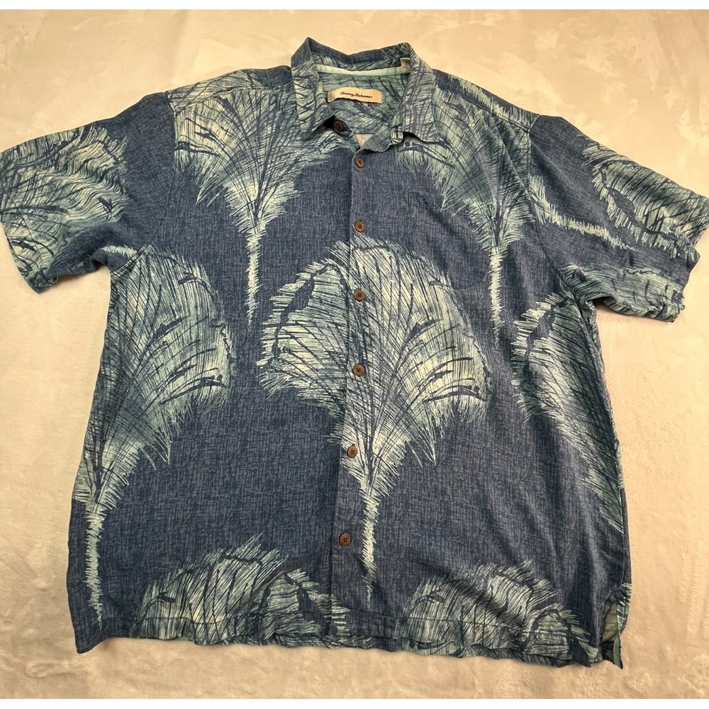Tommy Bahama Mens XL‎ Shirt Button Front SILK Blue Tropical